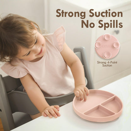 Moonkie Suction Plates for Baby | 100% Silicone BPA-Free Baby Plates with Lids and Food Cover | Divided Design | Microwave and Dishwasher Safe | Toddler Plates 3 Pack
