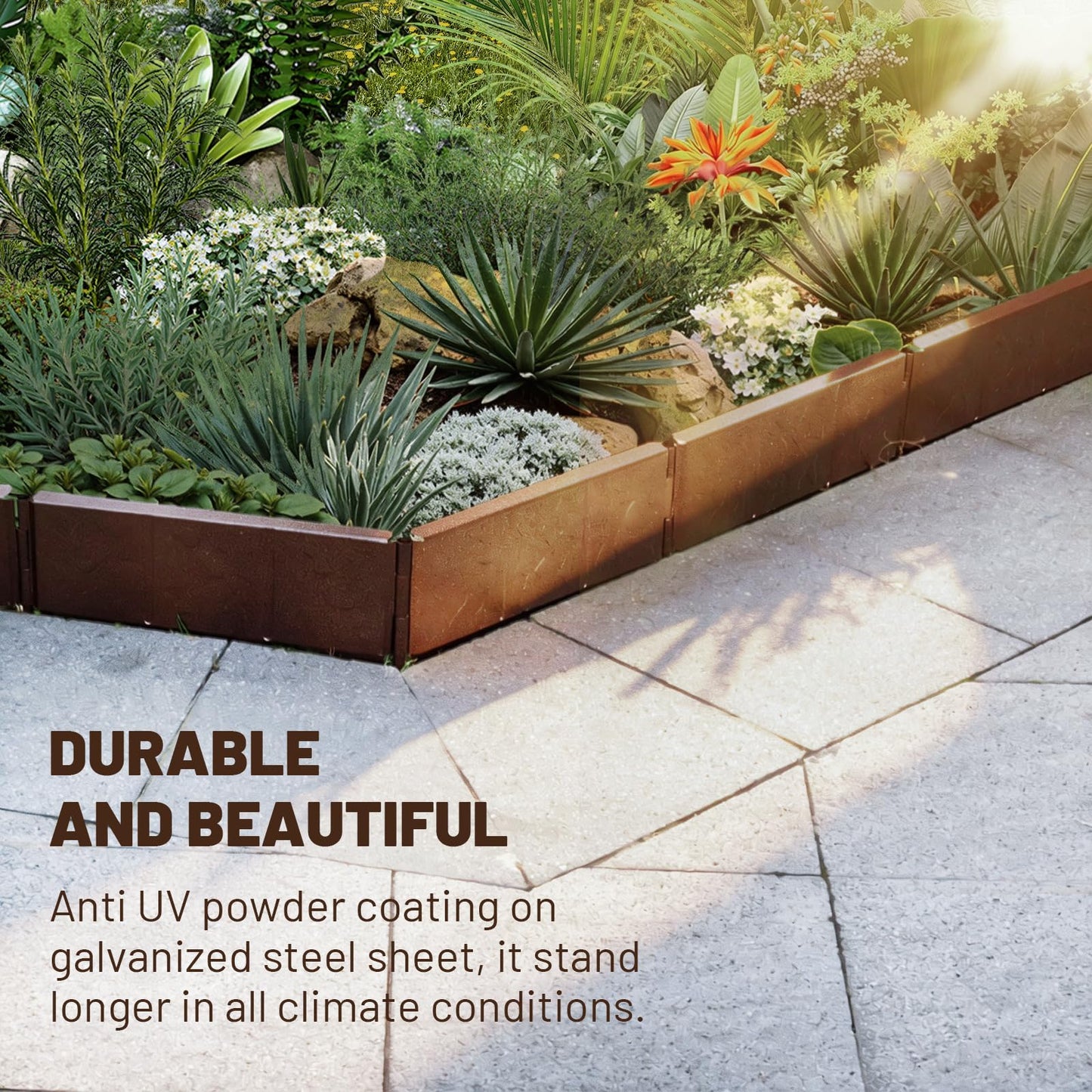 Audemar Metal Lawn Edging in 20ft(6M) Length Flexible Steel Modular Edging Garden Border 4in*1ft(10cmx30cm) Versatile Weatherproof Easy Install for Landscaping,FlowerBeds,Lawn,Patio,Pavement,Edge