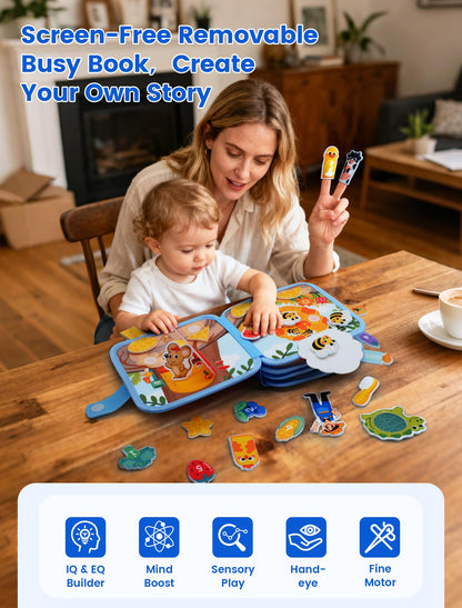 BizyKoady Toddler Busy Book for 1-3, Montessori Felt Busy Book, Busy Board for 1+ Year Old, Toddler Airplane Travel Toys, Educational Learning Activity Books, Girl & Boy Birthday Gift