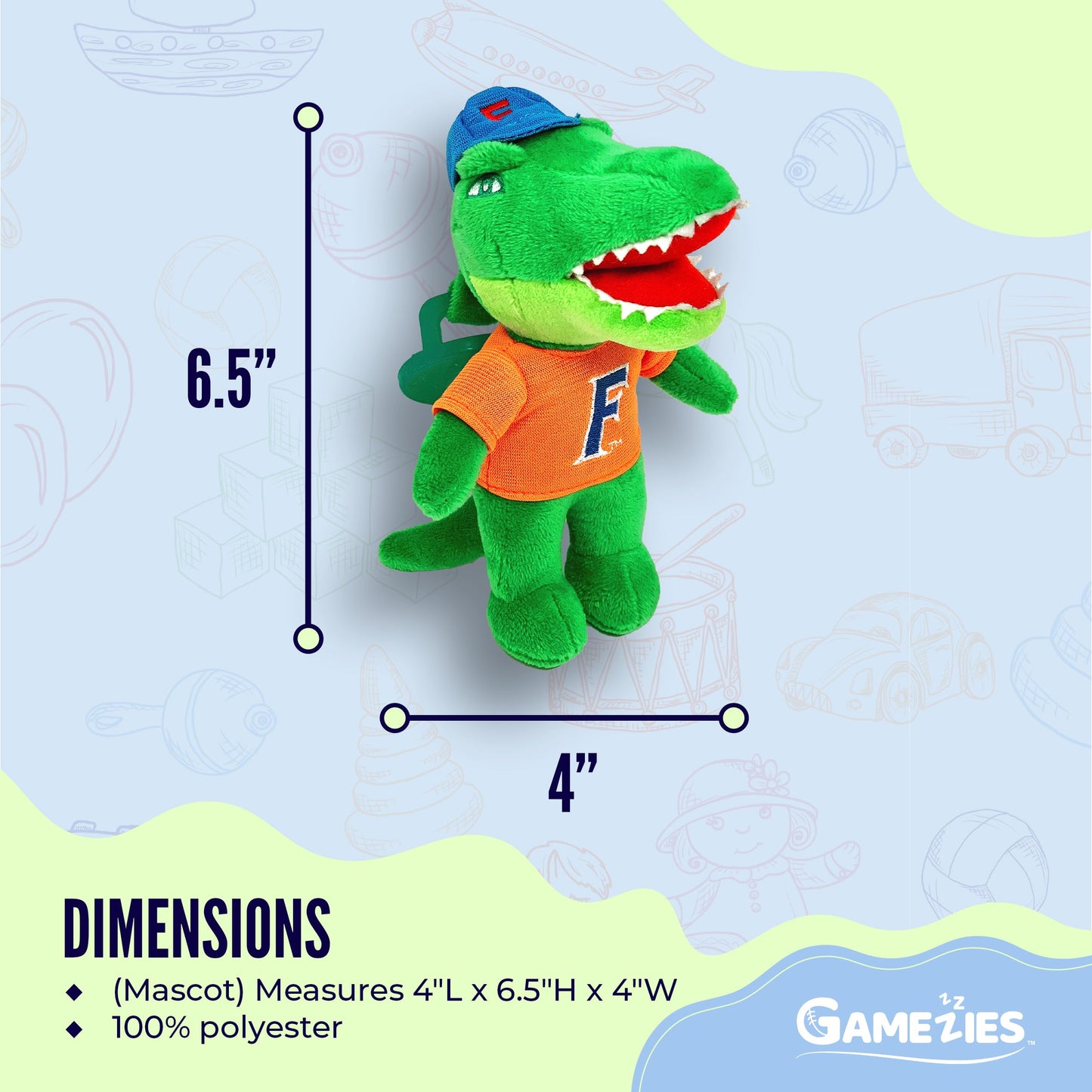 GAMEZIES Baby Boy and Girl Silicone University of Florida Albert Mascot Plush Pacifier Removable, Washable Plush Toy CPSIA Tested, BPA-Free 0-6 Months