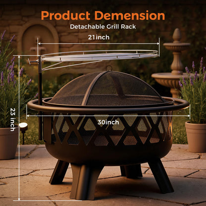BALI OUTDOORS Outdoor Fire Pit for Wood, Portable Fire Pits for Outside Wood Burning, Patio Firepits for Outside with Grill, Spark Screens