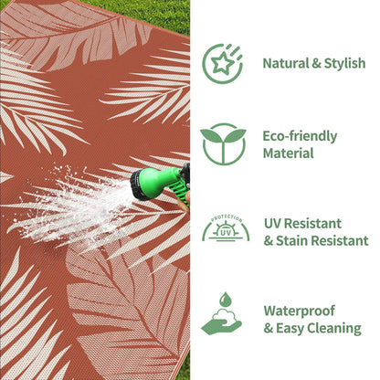 GENIMO Outdoor Rug 8' x 10' Waterproof for Patios Clearance, Reversible Plastic Straw Camping Carpet, Large Area Rugs Mats for RV, Picnic, Backyard, Deck, Balcony, Porch, Beach, Brick&Red