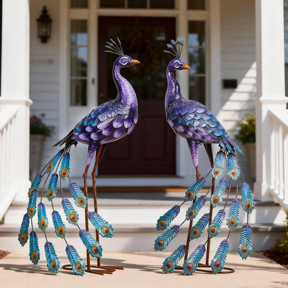 Kircust Purples Peacock Garden Statue and Sculpture, Metal Peacocks Yard Art Lawn Decor, Large Birds Garden Sculptures & Statues for Patio Backyard Pond Home Decoration