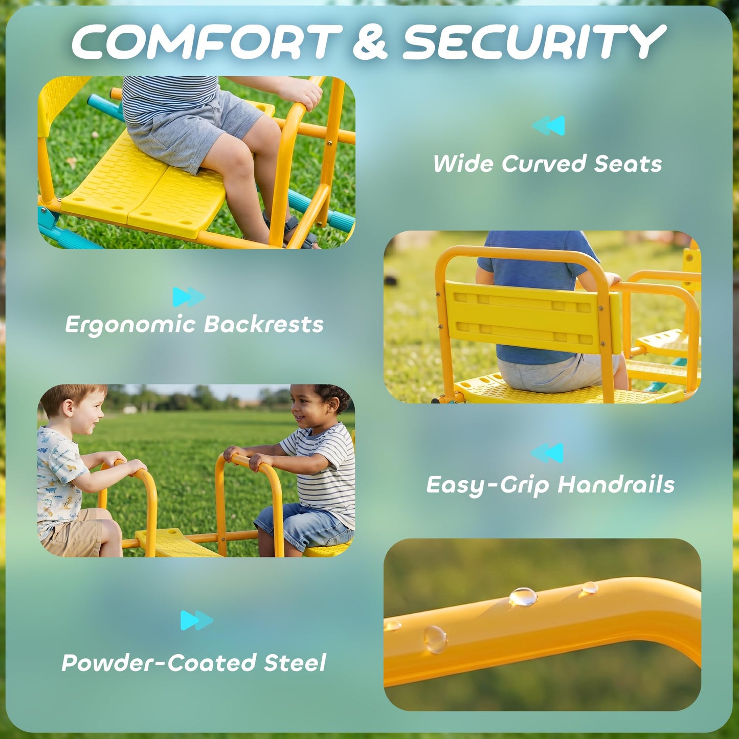 Qaba Teeter Totter Seesaw for Kids, 2 in 1 Metal Rocking Seesaw for Toddlers Age 3-8, 2 Seater Playground Equipment with Easy-Grip Handles for Backyard Indoor Outdoor, Yellow
