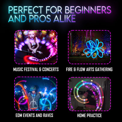UltraPoi OrbPoi Pro Set - Rechargeable Contact Poi Balls with Non-LED Knob Handles, 40+ Color and Pattern Modes, Soft Durable Cover, Glow Poi & Flow Arts Toy, LED Spin Balls, and Rave Flow Toys