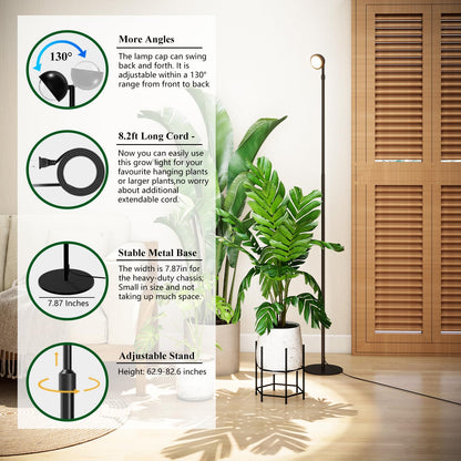 LYCereal Standing Grow Light with Timer 4/8/12H, 20W Full Spectrum Vertical Grow Lights for Indoor Plant Growing, Wide Coverage, 5.24FT to 6.88FT Height Adjustable, Ideal for Large Tall Plants