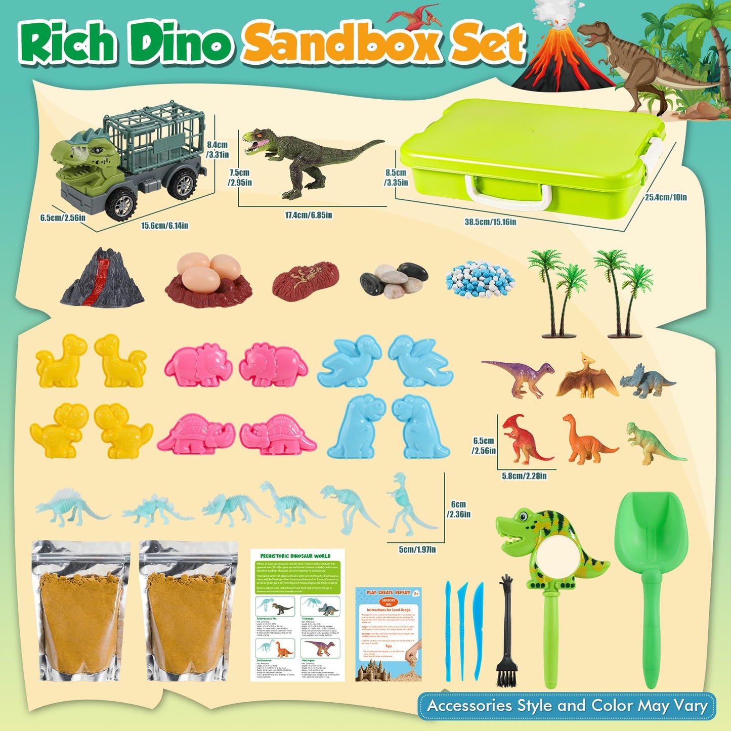 FRUSE Dinosaur Sensory Bin Toys,Play Sand Art Kit with 2.2lbs Sensory Play Sand,Glow in The Dark Dinosaurs,Dino Magnifying Glass and Sandbox,Learning Toys for Kids Ages 3 4 5 6 7 8
