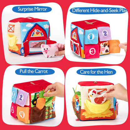 hahaland Baby Toys 6-12 Months - 13 PCS Whats Inside Box Surprise Developmental Toy and Silicone Baby Tissue Box Toy, Montessori Toys for 6 Month Old Gifts