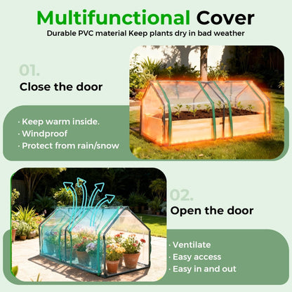 ZSYWODFO 4x2ft Raised Garden Bed with Greenhouse Cover,Wooden Planter Box with Clear PVC Cover & Dual Roll-Up Windows,Outdoor Elevated Garden Box for Vegetables/Herbs/Flowers,Patio,Balcony,Backyard