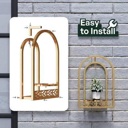 Rioneta Wall Hanging Planters, Modern Iron Frame for Indoor/Outdoor Plants, Stylish Decor for Living Room, Garden, Patio 3 Pack Gold（No Light）