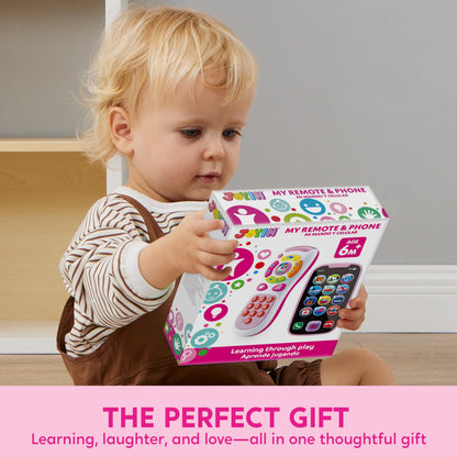 JOYIN Baby Learning Phone and Remote Toy for Toddler, Pink Smartphone Toys with Music for Infants, Kids, Holiday Stocking Stuffers, Birthday Gift for Girls