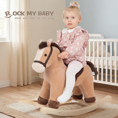 Rock My Baby Rocking Horse, Rocking Animal with Realistic Sound, Stuffed Rocker for Toddlers 18M+, Soft Filling Ride on Pony, Light Brown Horse, CPC Certified