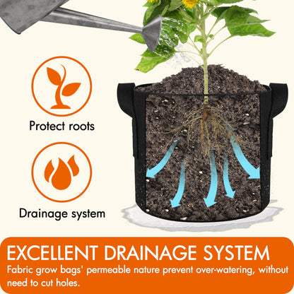 Gardzen 10-Pack 10 Gallon Grow Bags, 300G Thickened Fabric Grow Bags with Handles, Heavy Duty Aeration Plant Grow Bags
