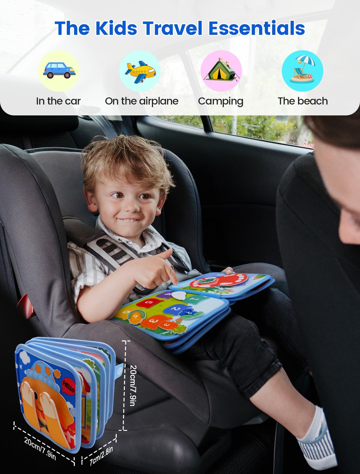 BizyKoady Toddler Busy Book for 1-3, Montessori Felt Busy Book, Busy Board for 1+ Year Old, Toddler Airplane Travel Toys, Educational Learning Activity Books, Girl & Boy Birthday Gift