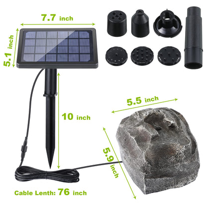 Solar Fountain Bird Bath with Solar Panel, Rockery Granite Water with 5 Nozzles Solar Water Fountain for Birdbath Outdoor, Pond, Patio Garden, and Fish Tank