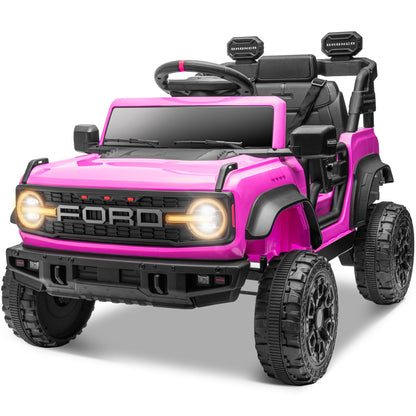 ENYOPRO 12V Licensed Ford Bronco Raptor Ride on Toys, Kids Electric Car w/Parental Remote Control, Spring Suspension, Soft Start, Bluetooth, LED Lights, Gift for Girls & Boys Ages 3-6 (Pink)