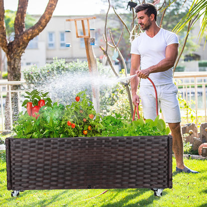 Raised Garden Bed - Garden Planters Box with Wheels, Rattan Patio Raised Beds for Gardening, Indoor Outdoor Planters 3.1FT Save Space…