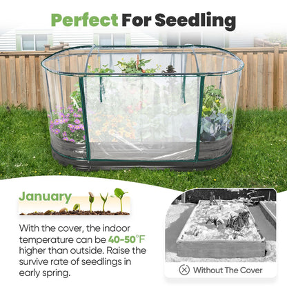 KING BIRD Raised Garden Bed with Cover Galvanized Oval Planter Garden Box Outdoor for Gardening, Vegetables, Flowers 71x36x12 in, White