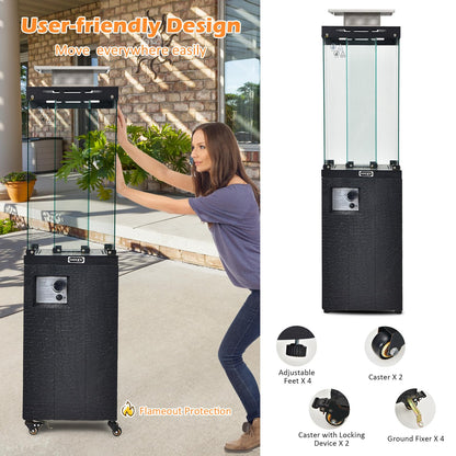 Tangkula 41,000 BTU Propane Patio Heater with Waterproof Cover, Outdoor Heater with Lockable Wheels, Adjustable Feet, Tempered Glass Tube, Suitable for Garden Porch Patio Deck (Black)