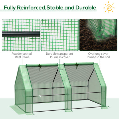 Outsunny 6' x 3' x 3' Mini Greenhouse with Zippered Doors & Roll-up Windows, Portable Plant Hot House with Durable PE Cover, Water Resistant, UV Protected for Outdoor Flowers, Vegetables, Green