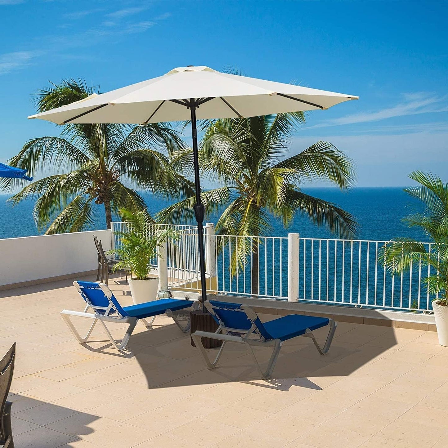 Simple Deluxe 9' Patio Umbrella Outdoor Table Market Yard Umbrella with Push Button Tilt/Crank, 8 Sturdy Ribs for Garden, Deck, Backyard, Pool, Beige
