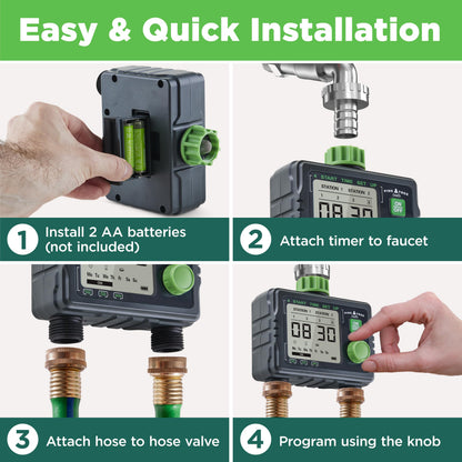 Pine Tree Tools Hose Timer - Programmable Water Timer for Garden, Automatic & Manual Watering System, Outdoor Faucet for Lawn, Garden & Yard, Battery Operated, 2 Outlet Hose Watering
