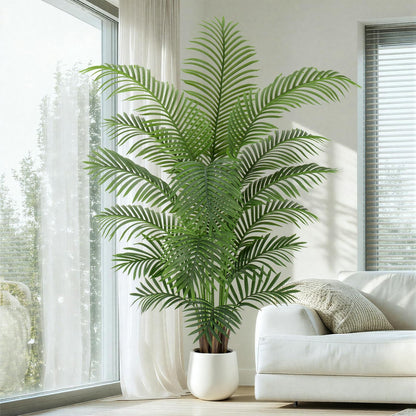 ZEEOZE 6ft Artificial Palm Tree Tall Faux Palm Tree Indoor Large Fake Plants with 18 Trunks Artificial Plants with White Pot Lifelike Leaves for Home Office Decor Living Rooms Bedrooms