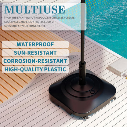 Umbrella Base, Heavy Duty Patio Umbrella Stand with 5 Wheels, Max 100lb Fillable Mobile Outdoor Base, Pole Holder 2 Knobs, UV Resistant and Windproof Design for Patio, Deck, Poolside, Lawn(19 in)