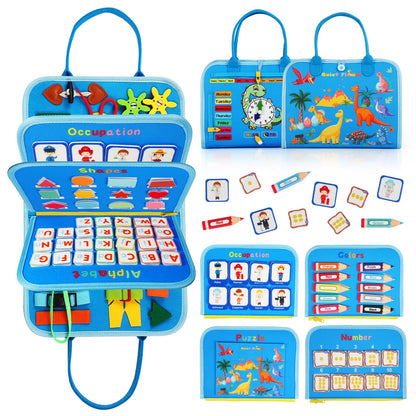Toddler Busy Board Montessori Toys - Sensory Busy Book for Toddlers 1-3, Dinosaur Learning Activity for Fine Motor Skills, Airplane Car Travel Toy, Birthday Gift for 1 2 3 Year Old Boy Girl