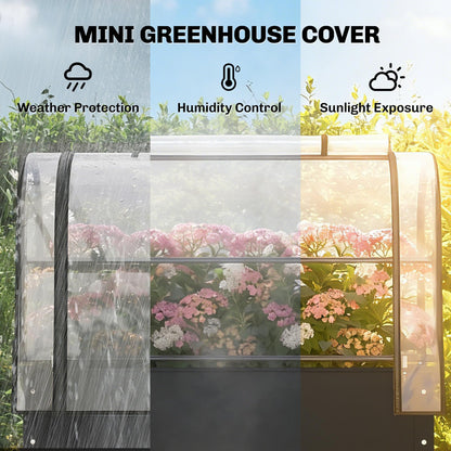 Outsunny Raised Garden Bed with Flip-Up Greenhouse Cover, Metal Elevated Garden Bed with Legs and Drainage Hole, Outdoor Raised Planter Box for Vegetables Herbs Flowers, 39.4" x 19.3" x 53.5", Black