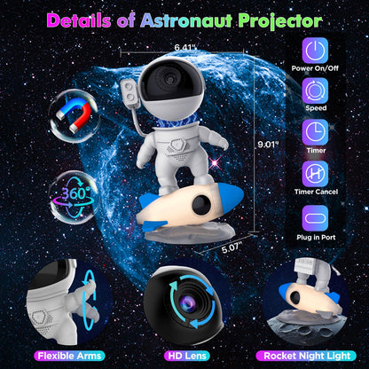 Aimetoile Astronaut Galaxy Projector Light for Bedroom, 12-in-1 HD Nebula Northern Lights Projector with 360° Rotating Projection, Fixed Rocket Night Light with Timer, Gift for Boys Girls Kids