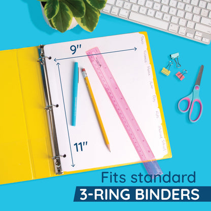 Blue Summit 8 Tab Dividers for 3 Ring Binder, Reinforced Edge, 1/8 Cut, Letter Size, Binder Dividers 8 Tab Bulk for Notebooks, White Index Divider, 12 Sets, 96 Pack