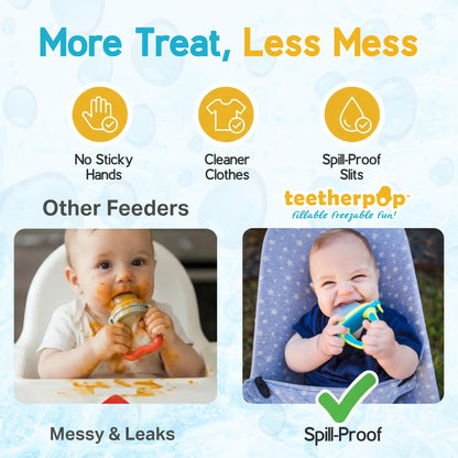 Teetherpop Fillable Freezable Teethers for Babies - Breastmilk Teether with Spill-Proof Sippy Slits – Teething Popsicle for Baby, Liquids & Purées, Cooling Teething Relief Feeder Pacifier - Pink Set