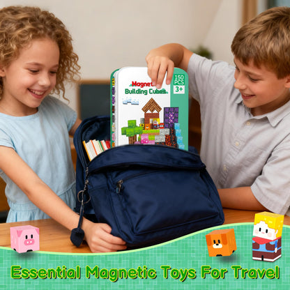 iLacven Magnetic Blocks Travel Magnetic Building Blocks Cubes - 150 PCS Tin Box Magnet Toys Set STEM Educational for Kids Ages 4-8 6-8 8-12 Year Old Boys Girls Gifts Birthday Christmas