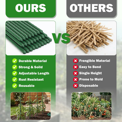 Tegarbed Garden Stakes 20 Pack, 16 Inch Plastic Coated Metal Plant Support Stakes, Sturdy Tomato Stakes with 14 Connectors 14 Rotatable Clips 14 Plant Clips for Indoor Outdoor Vegetables