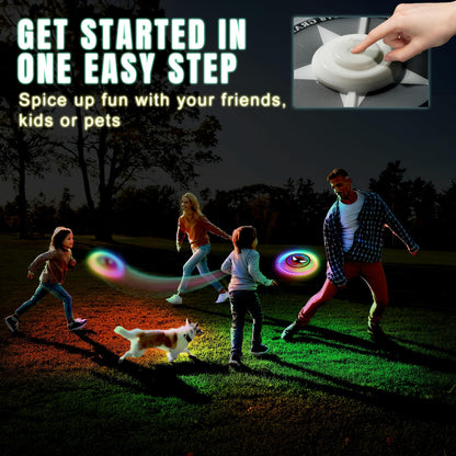 LED Flying Disc with Millions of Colors, Rechargeable, Water-resistant, 42 LEDs, 175g Light Up Disc, 12 Modes, Spider Outdoor Toys for Kids Ages 4-8, Camping Equipment Beach Toys for Adults Boys Teens