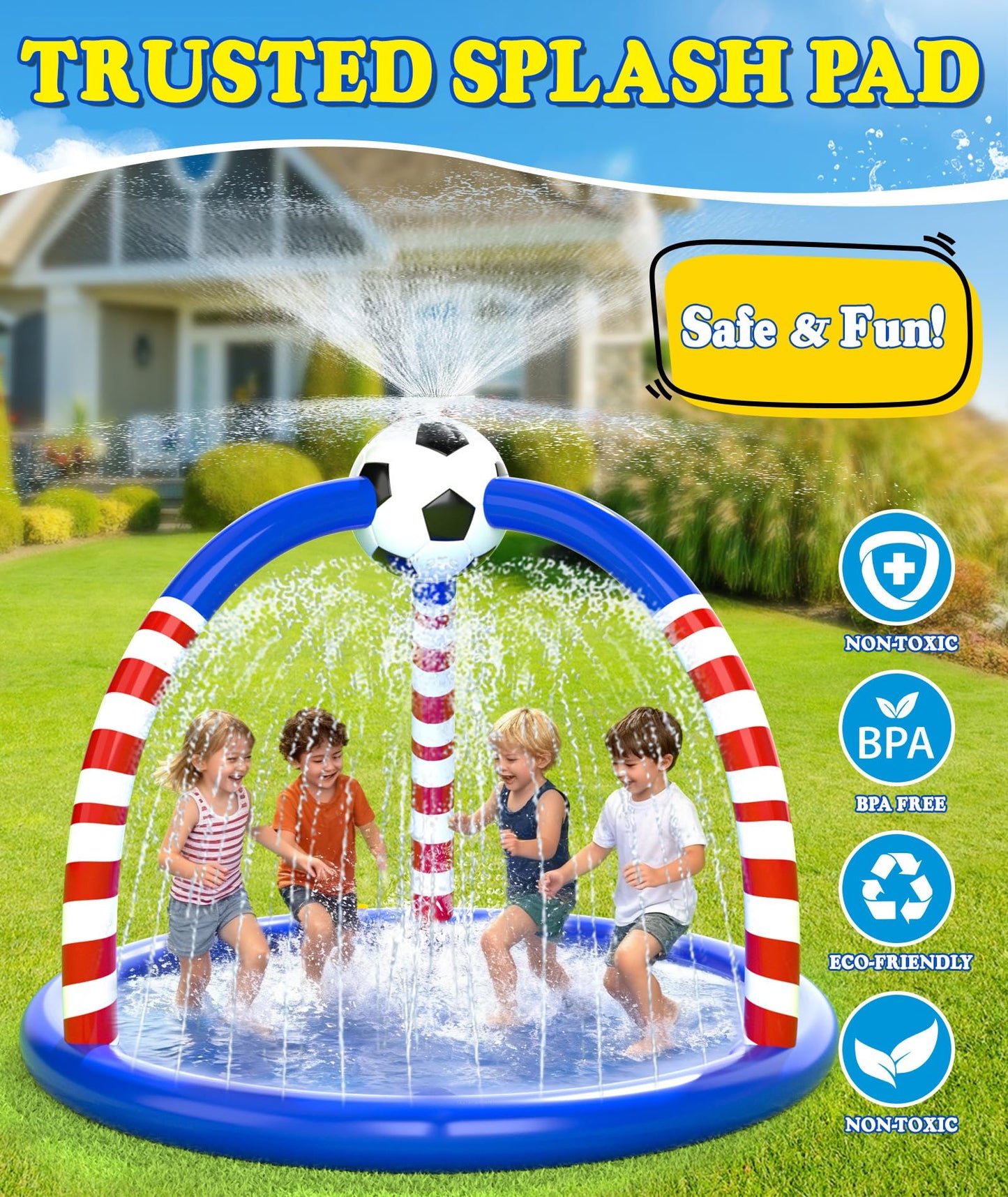 Glowpoint Splash Pad for Kids & Dogs, Large Outdoor Water Sprinkler Pad, Inflatable Water Play Mat with Soccer Sprinkler, Backyard Summer Water Toy for Toddlers Children Family Fun