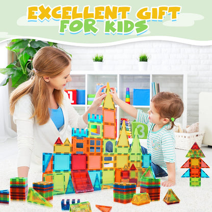 W WISE BLOCK Magnetic Tiles, 60 PCS Magnetic Tiles Building Set, Educational STEM Magnets Tile Toys for Boys Kids Toddlers Ages 3 4 5 6 7 8 9+ Year Old