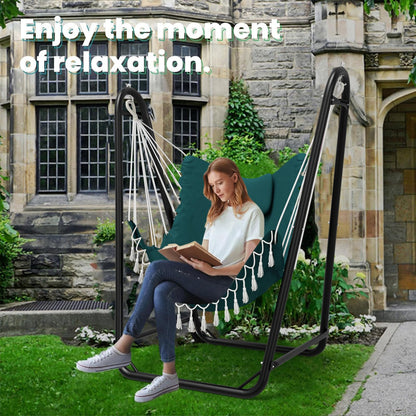 Hammock Chair with Stand,Heavy-Duty Hanging Chair with Stand, for Indoor Outdoor,Sturdy Swing Chair Stand Max Load 350 pounds(Hammock Chair Included) (Green)