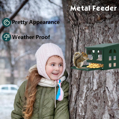 Squirrel Feeder for Outside, Durable Full Metal Squirrel Food Box, Large Capacity Chipmunk Feeder, Weather-Proof Squirrel House, Heavy Duty Squirrel Feeders