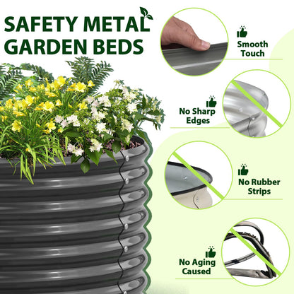 A ANLEOLIFE 12-Set 8X4X2 ft Galvanized Raised Garden Bed Kit, Oval Metal Deep Root Planters for Outdoor Plants, Quartz Grey