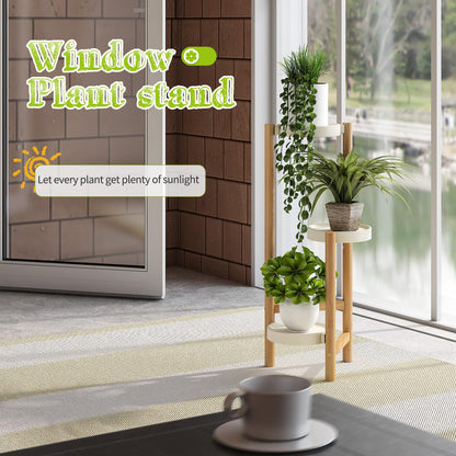 BMOSU Plant Stand For Indoor Outdoor Bamboo 3 Potted Holder Shelf Plant Rack Plants Corner Plant Shelf Plant Display Rack(White)