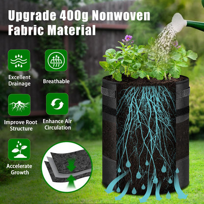 5 Pack 10 Gallon 360° Visible Potato Grow Bags with Shading Flap & Harvest Window – Heavy Duty 400g Non-Woven Fabric Potato Bags for Growing Potatoes with 10 Green Labels, Potato Growing Containers
