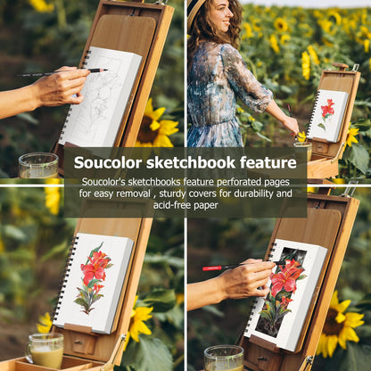Soucolor 5.5" x 8.5" Sketchbook Pack of 2, 200 Sheets Blank Journal Notebook, A5, Spiral Bound Sketch Pad Drawing Book Acid-Free Paper (68lb/100gsm), Painting Sketching Drawing Notebook Art Supplies