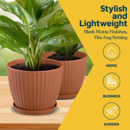 Terracotta 6-Inch Plant Pots with Drainage & Saucers 18 Pack, Indoor & Outdoor Planters for Houseplants, Herbs, and Flowers, Durable & Weatherproof Material, Stackable, Lightweight, Minimalist Design