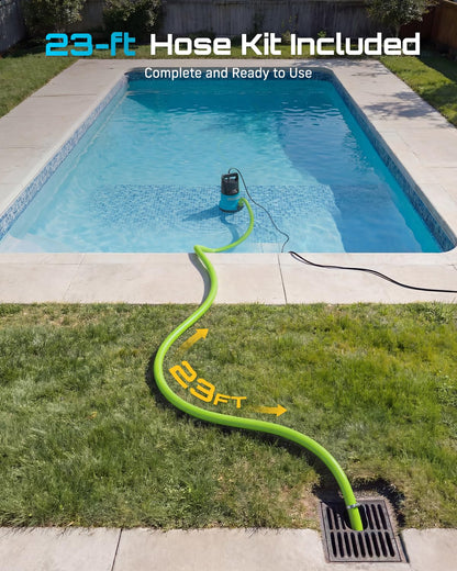 SEESII 1HP Submersible Water Pump, 4755GPH High Flow Sump Pump with 23ft Hose Kit, Anti-Clogging Filter Net for Swimming Pool Hot Tub Pond Basement Rooftop Garden Water Removal