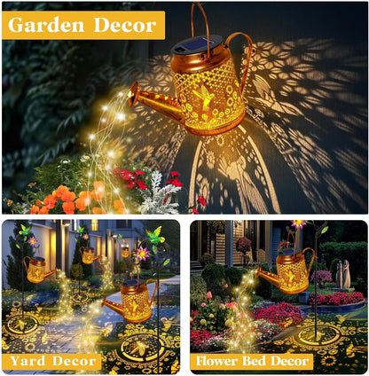 Big Solar Lanterns Outdoor Waterproof, Gifts for Mom Grandma Women Wife Daughter Mother's Day, Hummingbird Sunflower Watering Can with Shepherd Hook, Hanging Lanterns, Solar Path Lights Outdoor Decor