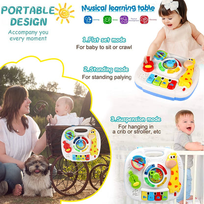 HQXBNBY Baby Toys 6-12 Months, Musical Learning Table Toys for 1 2 3 Year Old Boys Girls Early Education Activity Center Toys for 7 8 9 10 18 Months Kids Toddler Valentines'Day Birthday Gifts