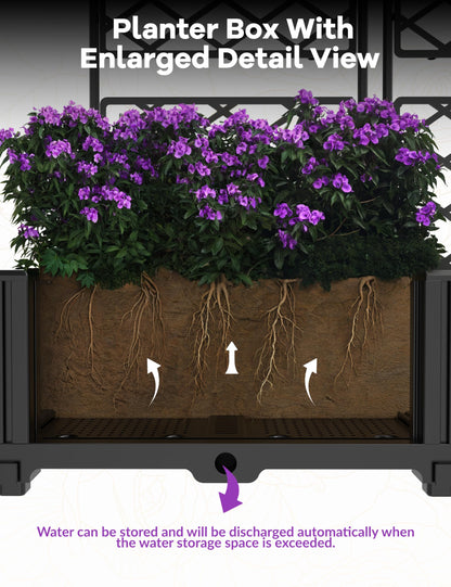 7 PCS Plastic Planter Box with Trellis - 5.25 FT Tall Raised Garden Bed, Lockable Wheels & Drainage for Patio, Balcony Tomatoes, Flowers, Herbs Weather-Resistant Resin Outdoor Decor