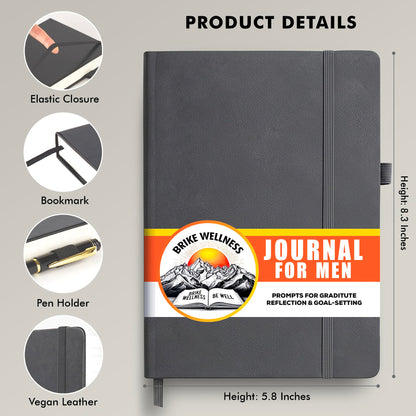 Brike Wellness Journal for Men & Women – Premium Vegan Leather 184 Pages Guided Journal with Daily Prompts for Graditude, Mental Wellness, Reflection, Goal-Setting, Mindfulness, and Motivation for Growth